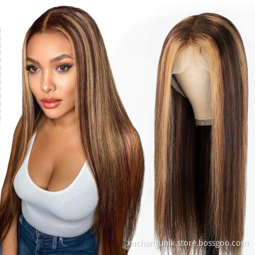 Natrual Black Blonde Highlights Wig Mix Color Deep Wave Curly Pre Plucked HD Transparent Lace Front Raw Virgin Human Hair Wigs